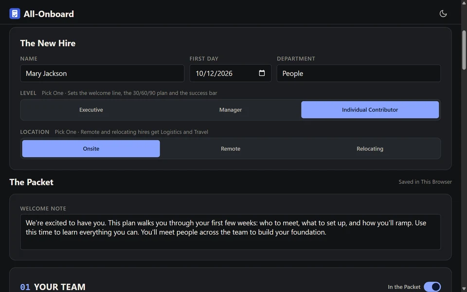 The All-Onboard packet builder